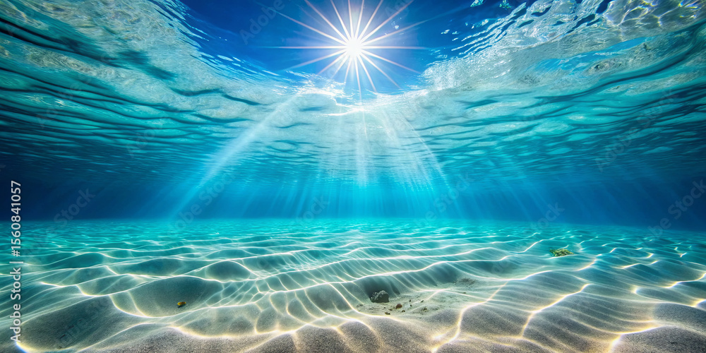 Poster clear ocean waters capture sunlight as it filters down, creating a tranquil scene with shimmering pa