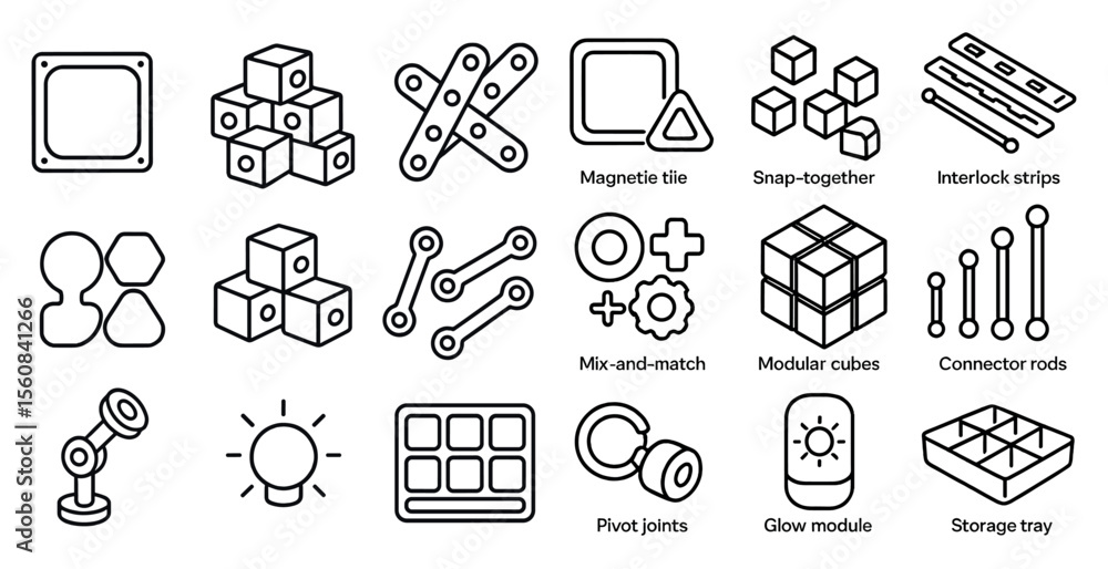Fototapete Collection of various shapes and symbols, including cubes, squares, and circles. The shapes are arranged in a way that suggests they are part of a larger design or pattern