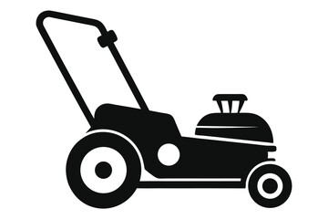 Minimalist Silhouette Illustration of a Lawn Mower with Handle and Small Wheels