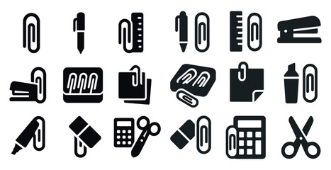 Collection of office supplies including a stapler, scissors, and a calculator. Concept of organization and productivity