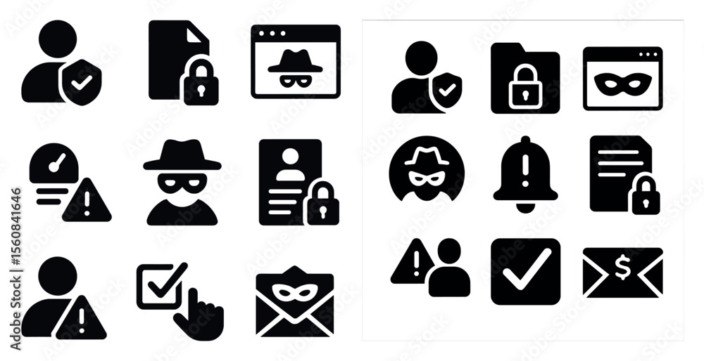 Aufkleber collection of icons for various security and privacy settings. the icons include a person wearing a 
