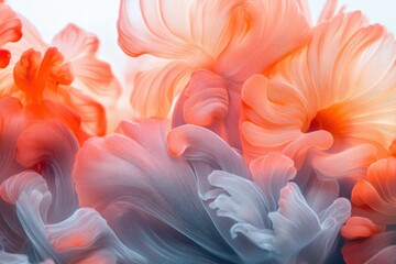 Abstract art featuring swirling, coral and grey hues resembling delicate flowers or smoke.