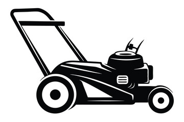 Stylized Black and White Vector Illustration of a Lawn Mower Machine Side View