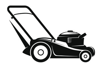 Simple Black and White Vector Illustration of a Lawnmower Side View Isolated