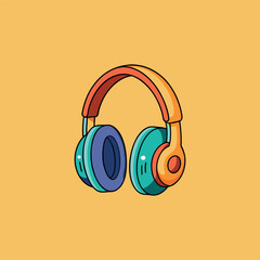 Hand drawn cute cartoon illustration of wireless headphones Flat vector head