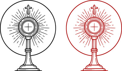 Monstrance Christi Sacrament of the eucharist icon in circle round black color vector illustration image outline contour line thin style

