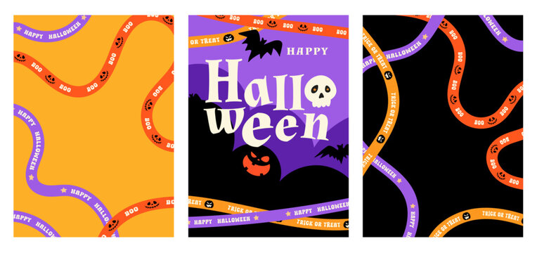 set of halloween posters or cards , cover, background, autumn eve, halloween party, invitation, vertical, creative, template, vector illustration