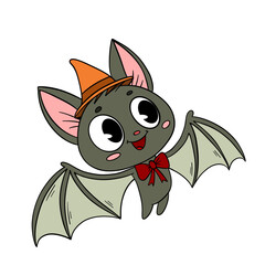 Magical day Halloween. Cute smiling flying bat cartoon. Line art element collection 