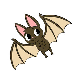 Magical day Halloween. Cute smiling flying bat cartoon. Line art element collection 