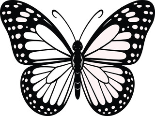 A beautifully detailed black-and-white illustration of a butterfly, showcasing intricate wing patterns. This graceful design captures the essence of nature and transformation, making it perfect .