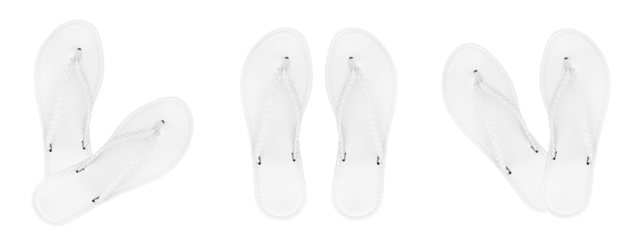 set white women's summer flip flops isolated on white background