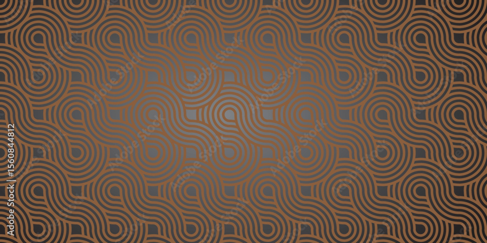 Poster seamless pattern of warped and curved linear elements in a black and white palette, optical illusion