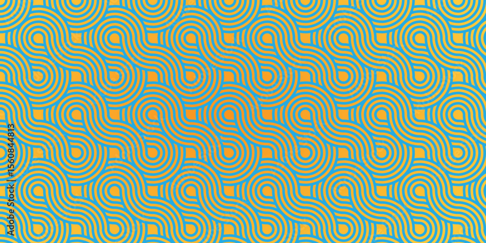 Poster seamless pattern of warped and curved linear elements in a black and white palette, optical illusion