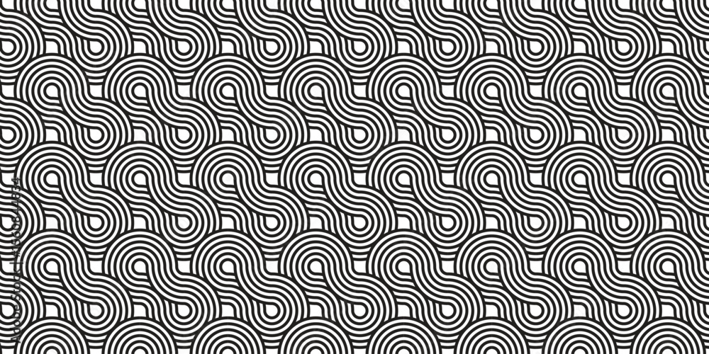 Poster seamless pattern with flowing twisted stripes and curved linear elements, abstract black and white v