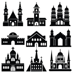 World Religious and Cultural Architecture Vector Icon Set