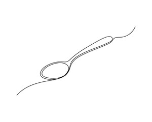Tea spoon in one continuous line drawing, Spoon Single one line art, linear style, isolated on a white background