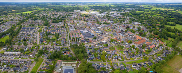 An panoramic Aerial view of the old town of the city Roden in the Netherlands on a sunny day in summer