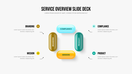 Investor Development 4 Element Infographic Slideshow Layout. Sales Report Presentation Design Vector Illustration. Service Overview Four Option Diagram Slide Template.