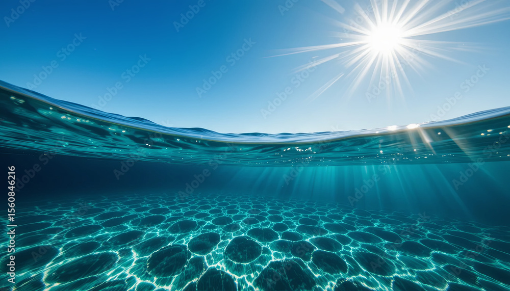 Poster sunlight filters through the calm water, creating a beautiful play of light and ripples on the ocean