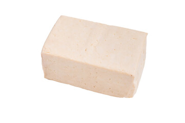 Organic vegetarian soy tofu isolated on white background. top view