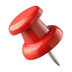 Shiny red pushpin with silver metal point isolated on transparent background