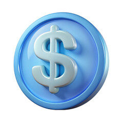 Obraz premium Shiny blue coin with dollar sign isolated on transparent background