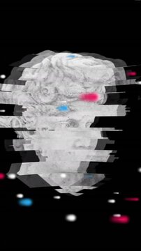 Animation of antique sculpture head over light trails