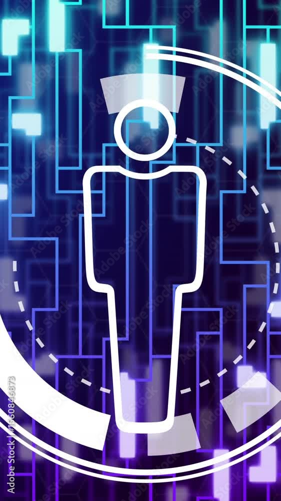 Poster Animation of computer circuit board with data processing and digital people icon