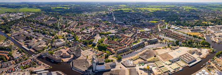 Aerial view of the old town of the city  Meppel in the Netherlands on a sunny day in summer