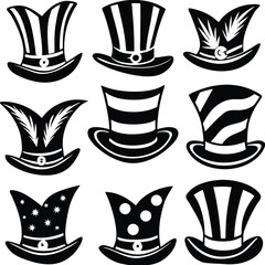 Set of Black and White St. Patrick's Day Leprechaun Hat Illustrations