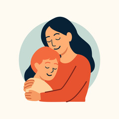Loving mother hugging child with warmth and tenderness, symbolizing parental care, emotional bonding, security, motherhood, compassion, and affection