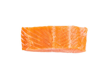 Raw Salmon fillet steak isolated on white background. top view