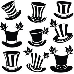 Set of Black and White St. Patrick's Day Leprechaun Hat Illustrations