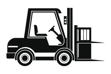 Black Forklift Truck Illustration Industrial Vehicle with Forks, Steering Wheel, and Cabin Detail