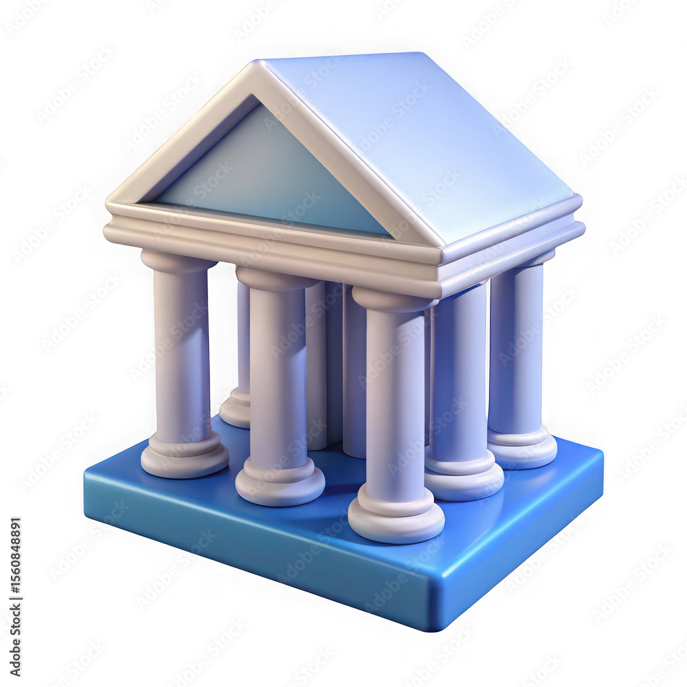 Poster stylized 3d greek temple architecture with columns isolated on transparent background