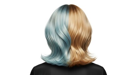 Naklejka premium A unique perspective: A person with two-toned hair showing a harmonious contrast of colors. The combination of the two hues adds a creative and artistic flair.