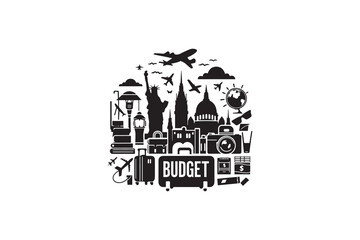 Fototapeta premium A Budget Travel silhouette with a simple, understated design set against a white background 