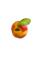 Fresh peach with green leaf, showcasing its vibrant colors and natural texture