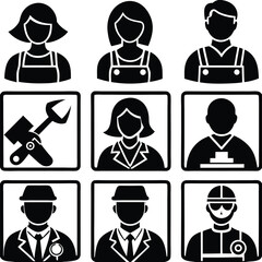 Black and White Occupation Icons Set