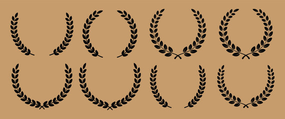Laurel wreath circle leaves and branch set create 