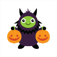  Adorable Monster Holding Pumpkins Vector Art