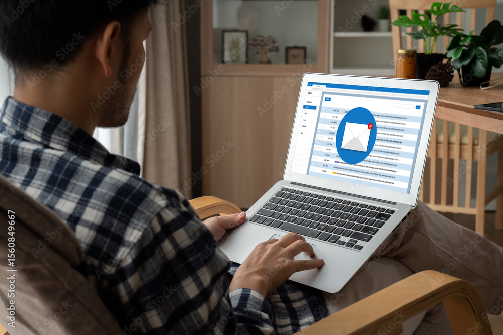 Poster email notification message showing on computer screen snugly. digital marketing message information 