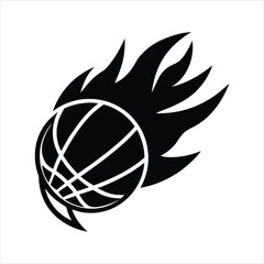 Black Basketball Icon with Flaming Hoop Vector