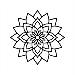 Black Mandala Flower Line Art Vector Illustration