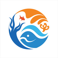 Creative Ocean Wave and Fish Logo Vector