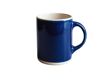 A simple blue ceramic mug with a white rim isolated on transparent background