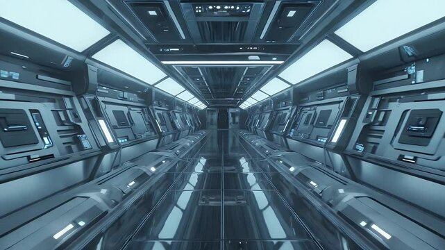 Futuristic spaceship corridor seamless looping background motion video concept