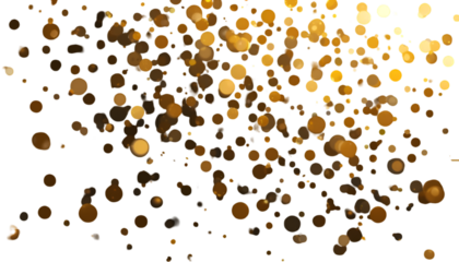 golden confetti falling mid-air, isolated on a white background. Ideal for celebration, event, party, or New Year themes.