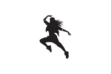  A hiphop dancer silhouette with a simple, understated design set against a white background 