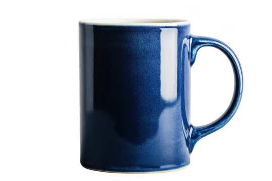 A single dark blue ceramic mug with a glossy finish isolated on transparent background - Powered by Adobe